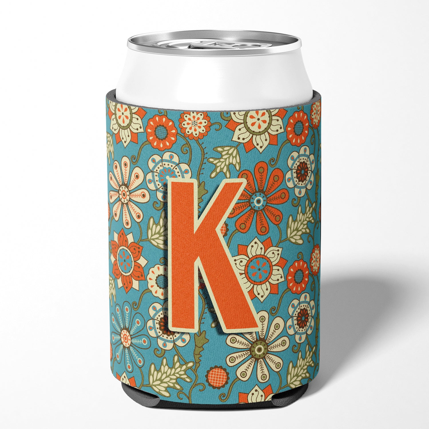 Letter K Flowers Retro Blue Can or Bottle Hugger CJ2012-KCC