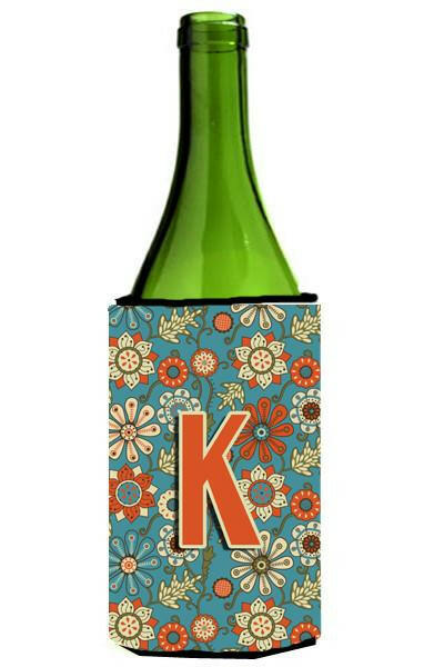 Letter K Flowers Retro Blue Wine Bottle Beverage Insulator Hugger CJ2012-KLITERK by Caroline&#39;s Treasures