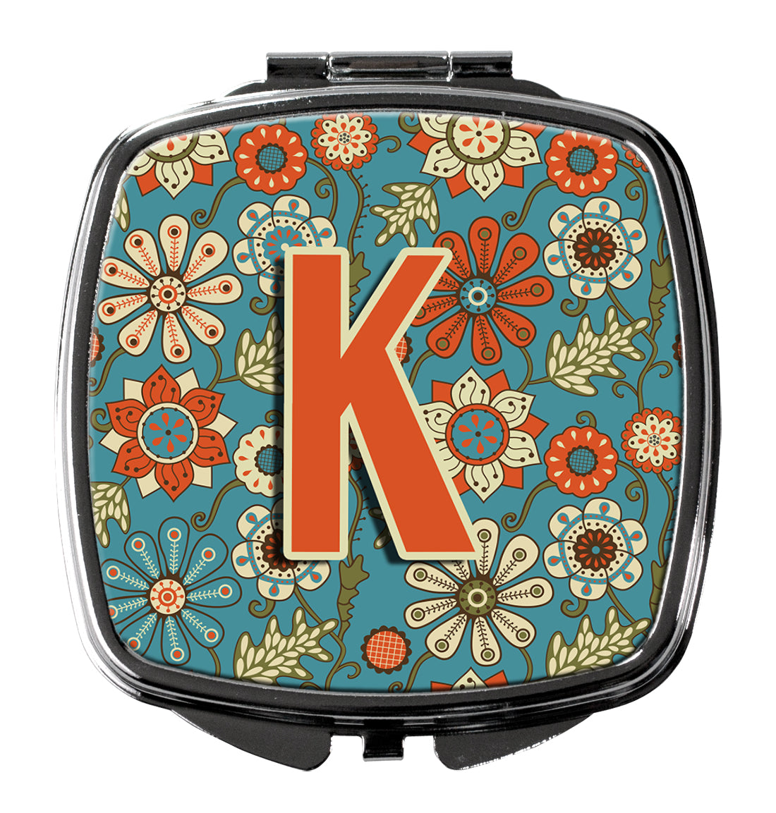 Caroline's Treasures Letter K Flowers Retro Blue Compact Mirror – Stylish Purse Mirror with Artistic Covers CJ2012-KSCM