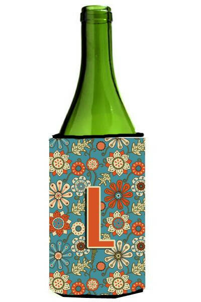Letter L Flowers Retro Blue Wine Bottle Beverage Insulator Hugger CJ2012-LLITERK by Caroline&#39;s Treasures