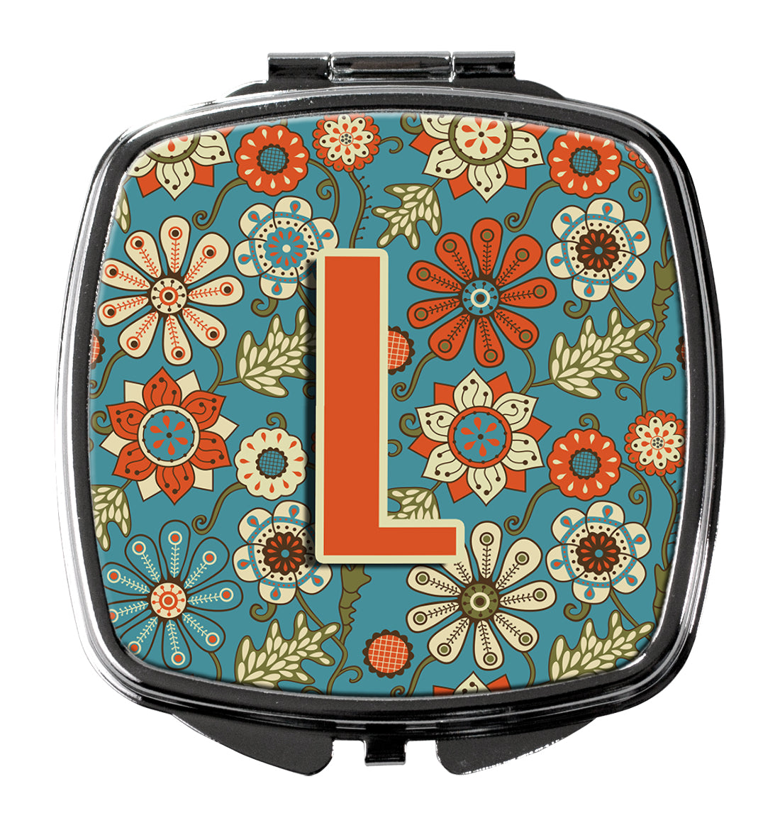 Caroline's Treasures Letter L Flowers Retro Blue Compact Mirror – Stylish Purse Mirror with Artistic Covers CJ2012-LSCM