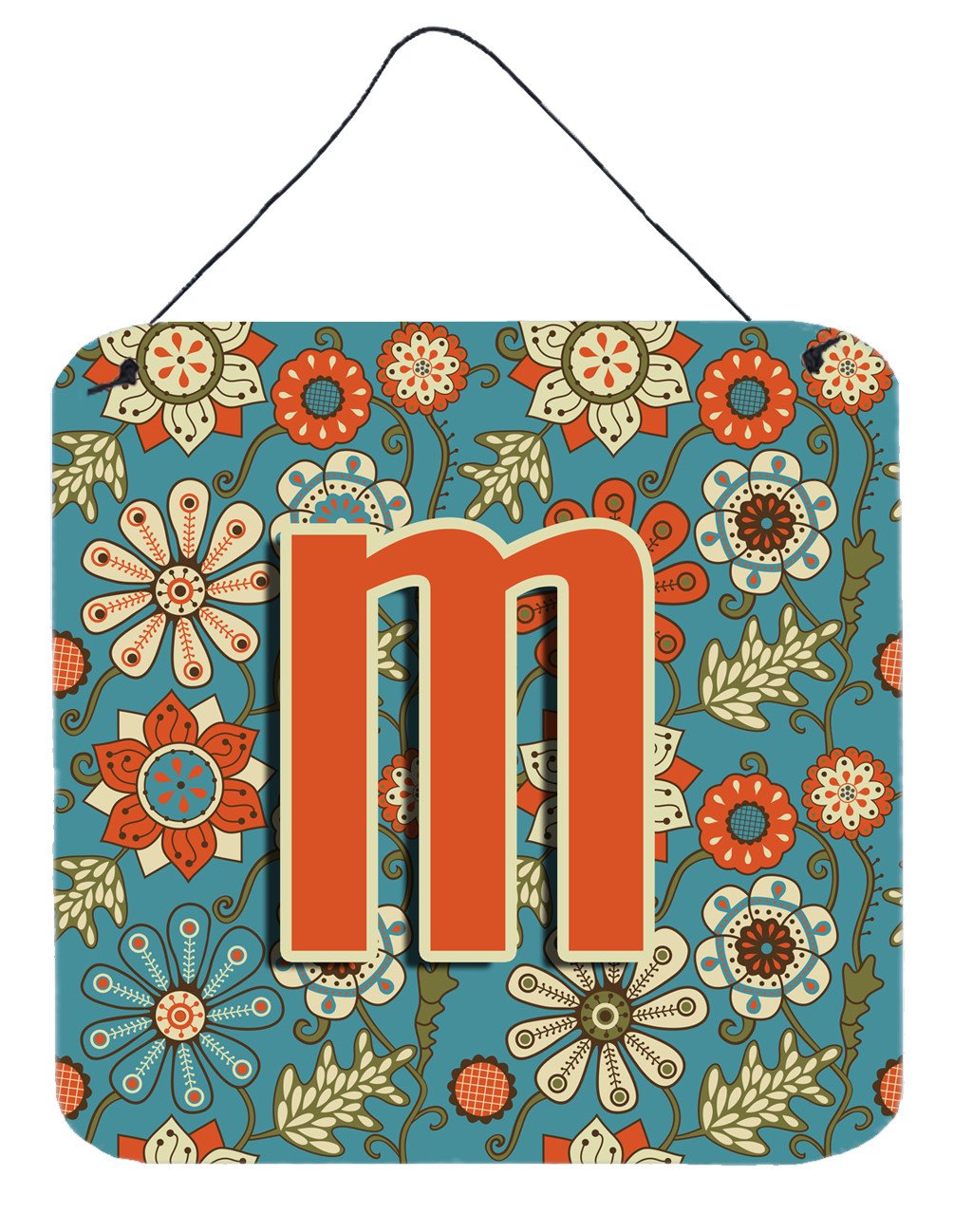 Letter M Flowers Retro Blue Wall or Door Hanging Prints CJ2012-MDS66 by Caroline's Treasures