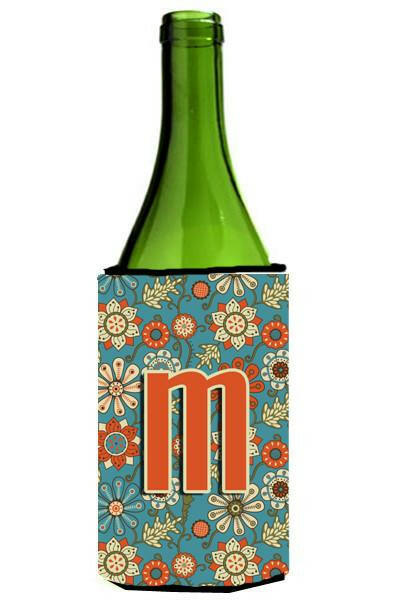Letter M Flowers Retro Blue Wine Bottle Beverage Insulator Hugger CJ2012-MLITERK by Caroline&#39;s Treasures