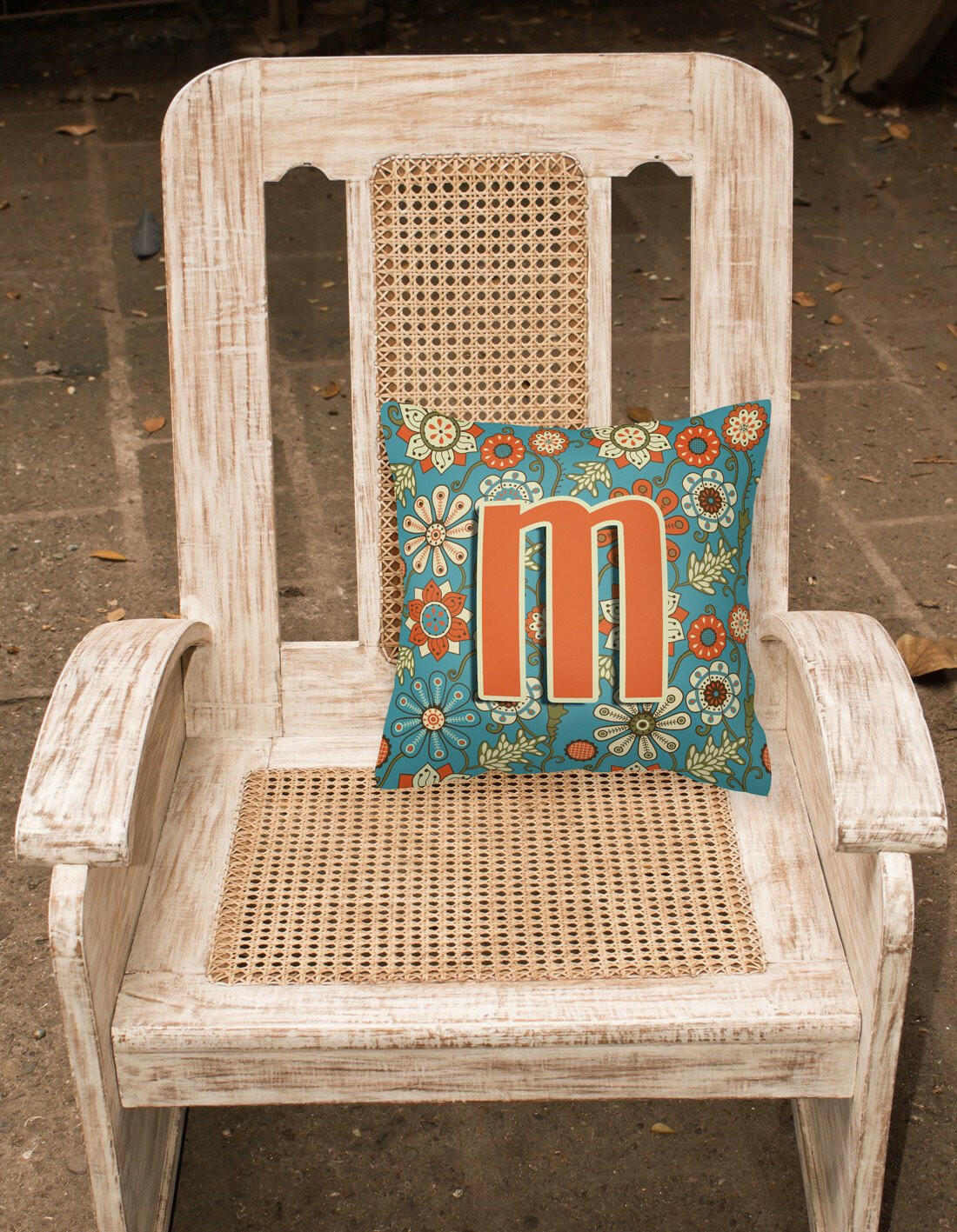 Letter M Flowers Retro Blue Canvas Fabric Decorative Pillow CJ2012-MPW1414 by Caroline's Treasures