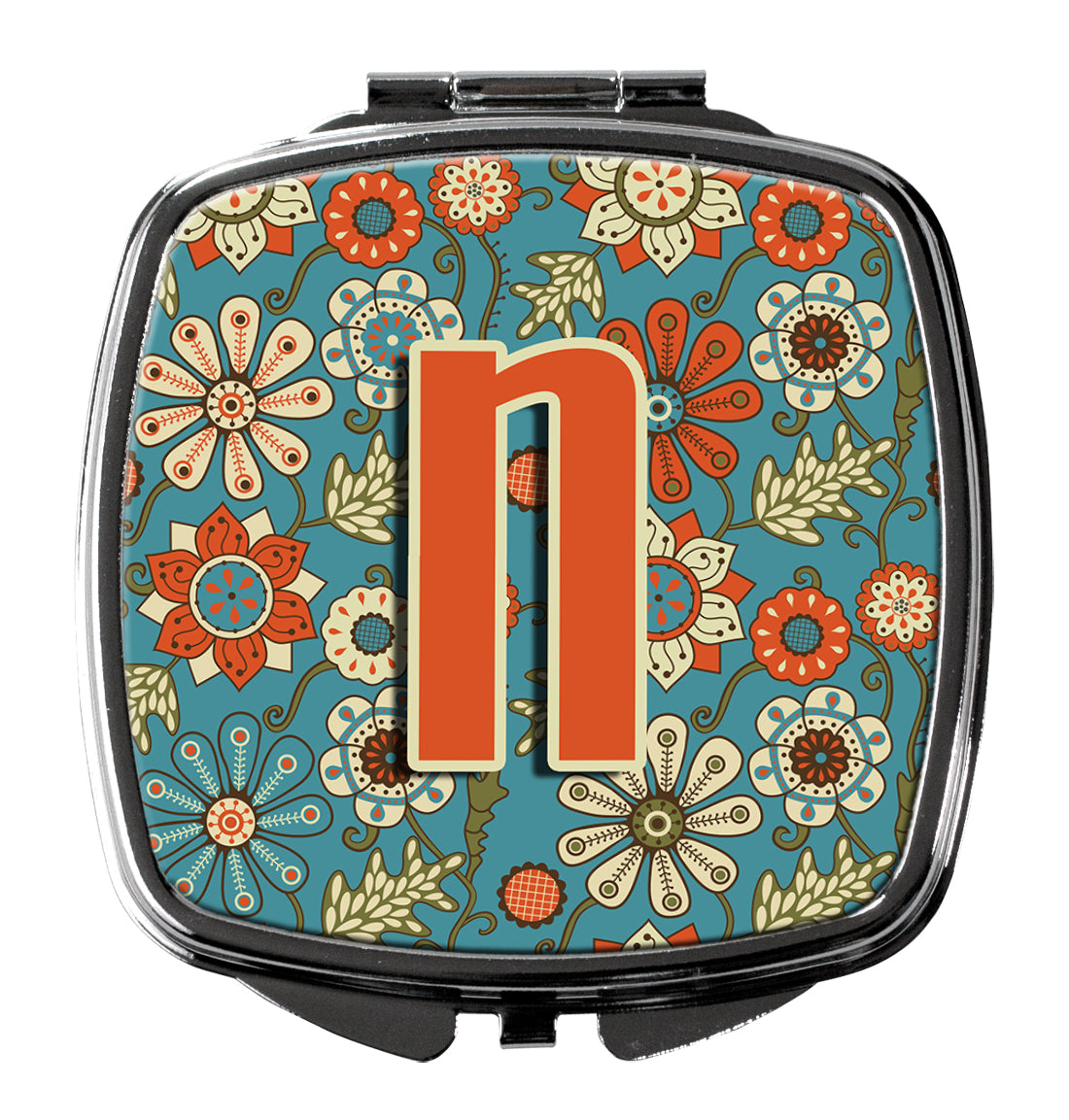 Caroline's Treasures Letter N Flowers Retro Blue Compact Mirror – Stylish Purse Mirror with Artistic Covers CJ2012-NSCM
