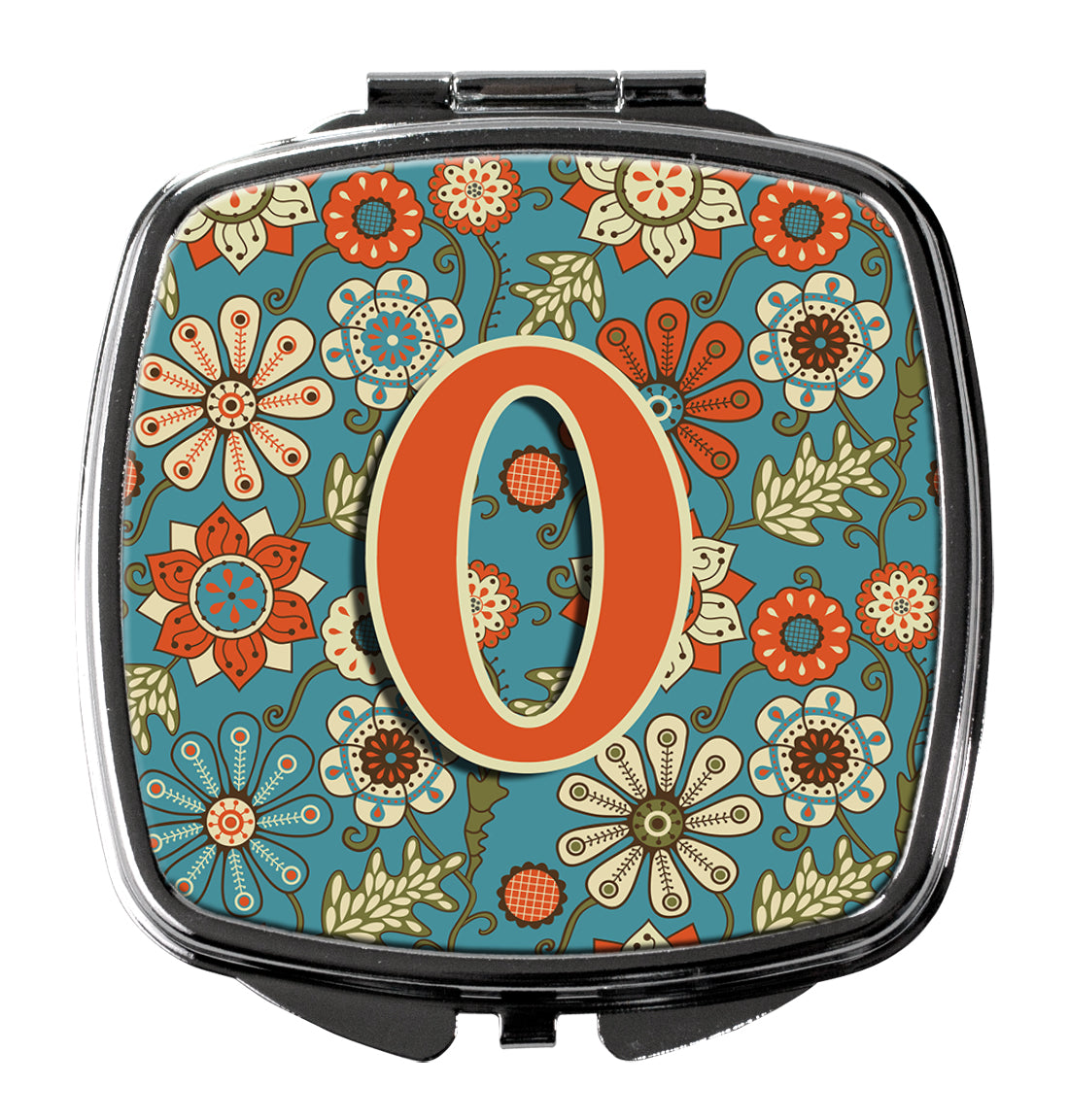 Caroline's Treasures Letter O Flowers Retro Blue Compact Mirror – Stylish Purse Mirror with Artistic Covers CJ2012-OSCM
