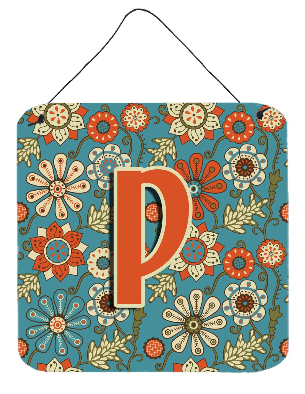 Letter P Flowers Retro Blue Wall or Door Hanging Prints CJ2012-PDS66 by Caroline&#39;s Treasures