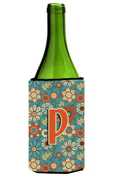 Letter P Flowers Retro Blue Wine Bottle Beverage Insulator Hugger CJ2012-PLITERK by Caroline&#39;s Treasures