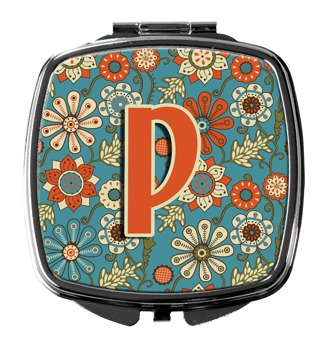 Caroline's Treasures Letter P Flowers Retro Blue Compact Mirror – Stylish Purse Mirror with Artistic Covers CJ2012-PSCM
