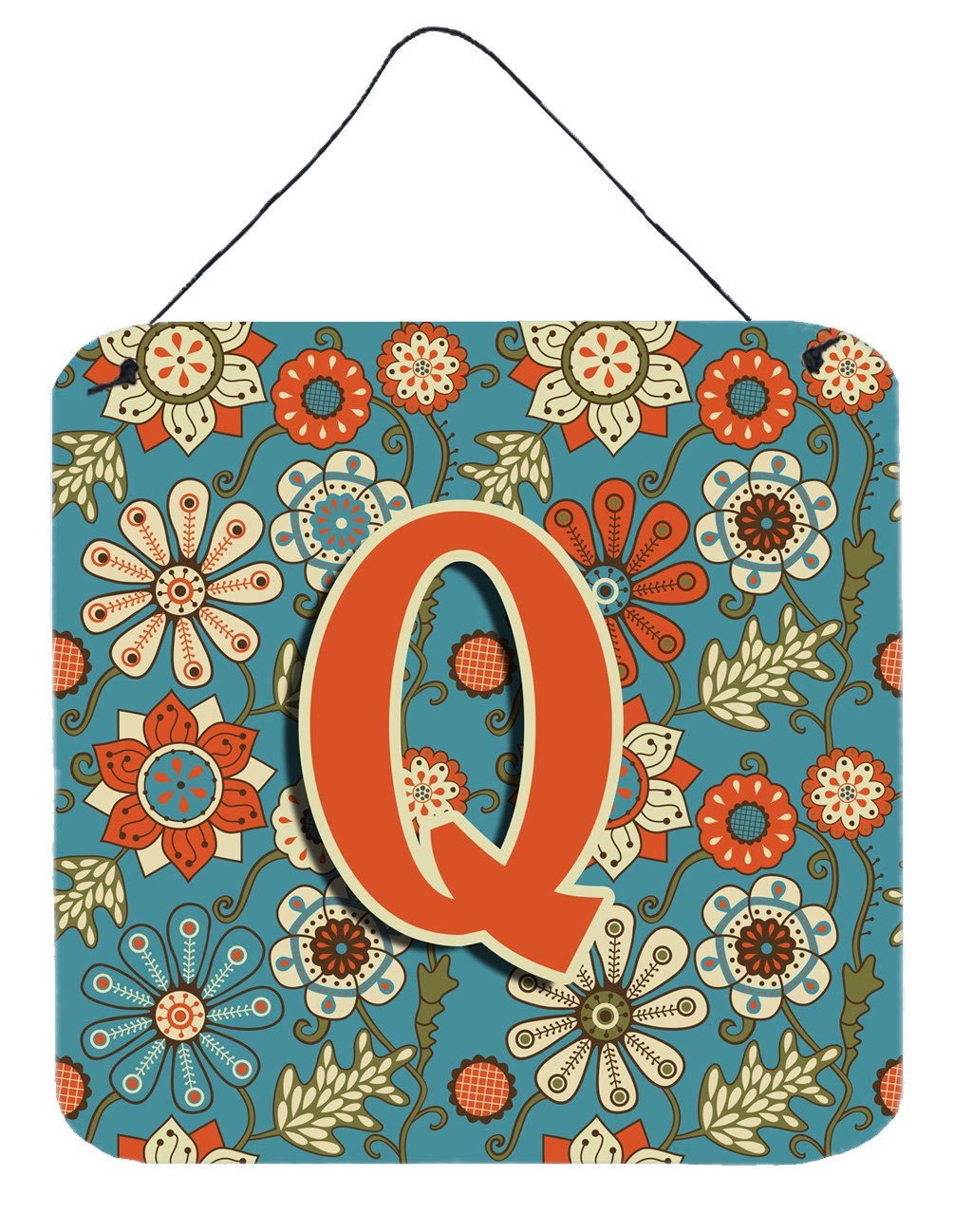 Letter Q Flowers Retro Blue Wall or Door Hanging Prints CJ2012-QDS66 by Caroline&#39;s Treasures