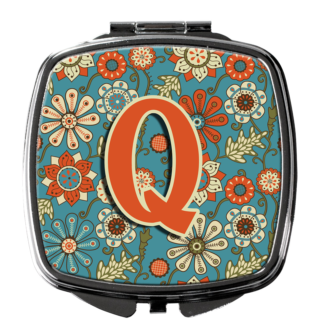 Caroline's Treasures Letter Q Flowers Retro Blue Compact Mirror – Stylish Purse Mirror with Artistic Covers CJ2012-QSCM