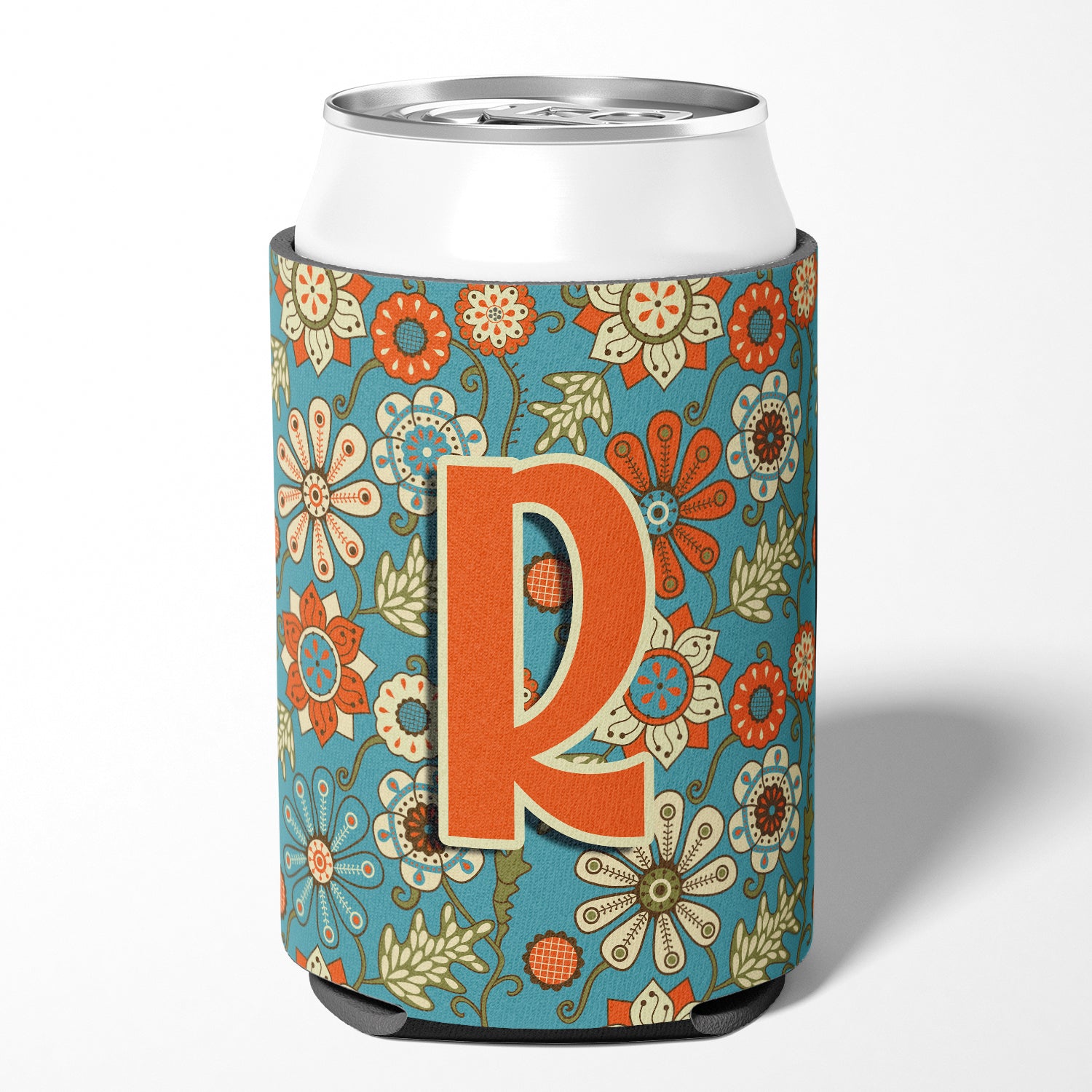 Letter R Flowers Retro Blue Can or Bottle Hugger CJ2012-RCC