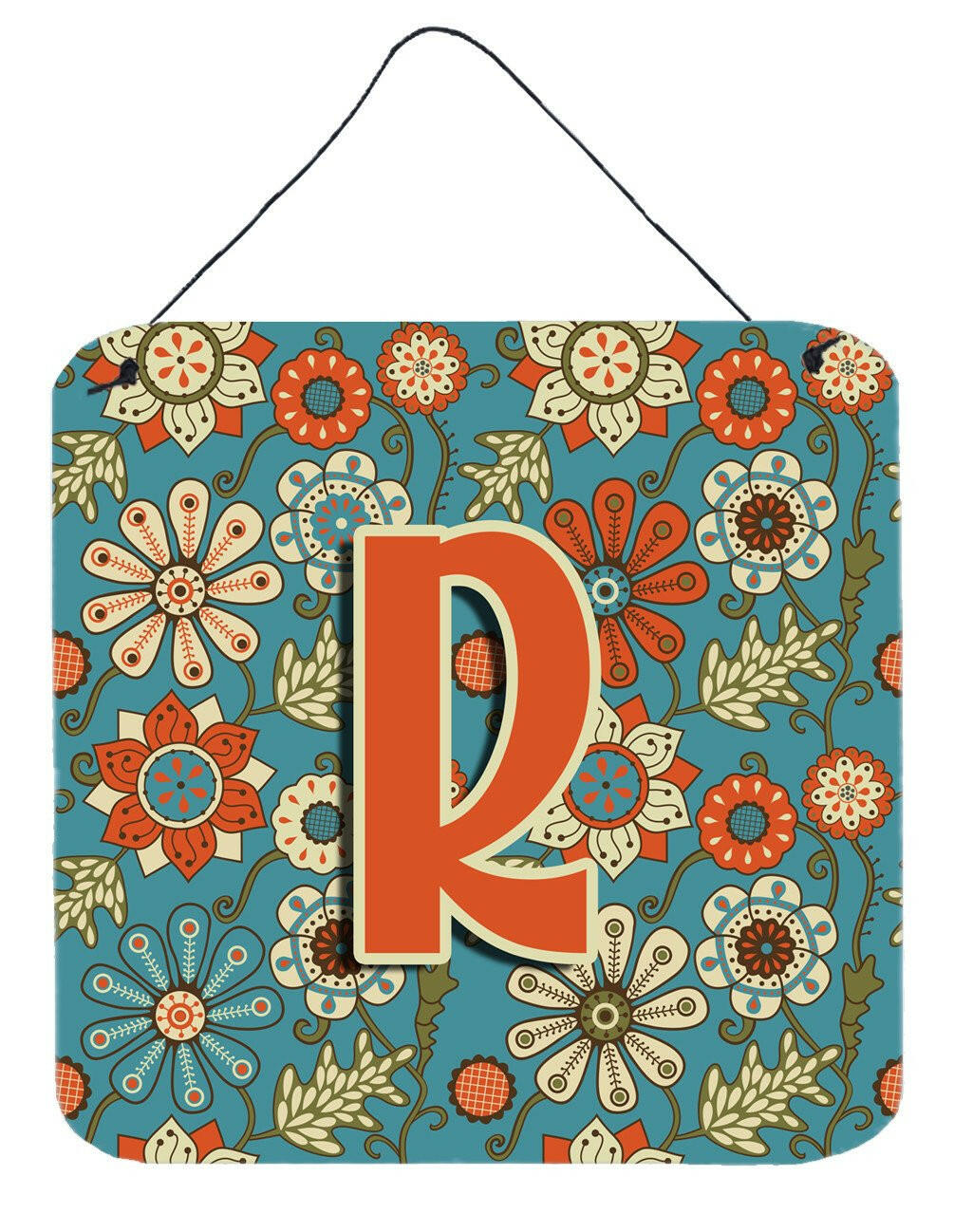 Letter R Flowers Retro Blue Wall or Door Hanging Prints CJ2012-RDS66 by Caroline&#39;s Treasures