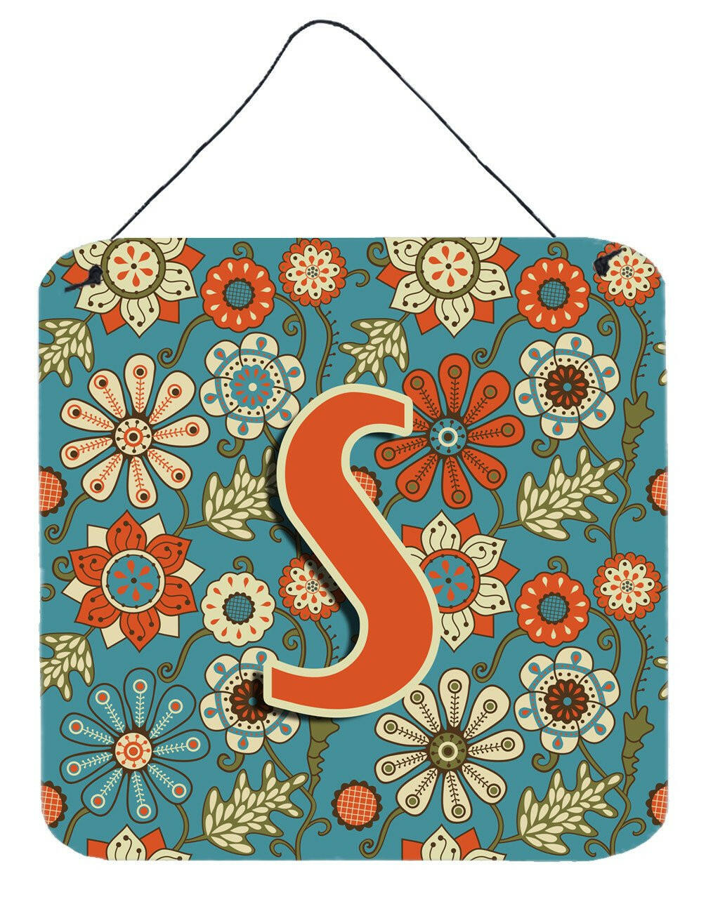 Letter S Flowers Retro Blue Wall or Door Hanging Prints CJ2012-SDS66 by Caroline&#39;s Treasures