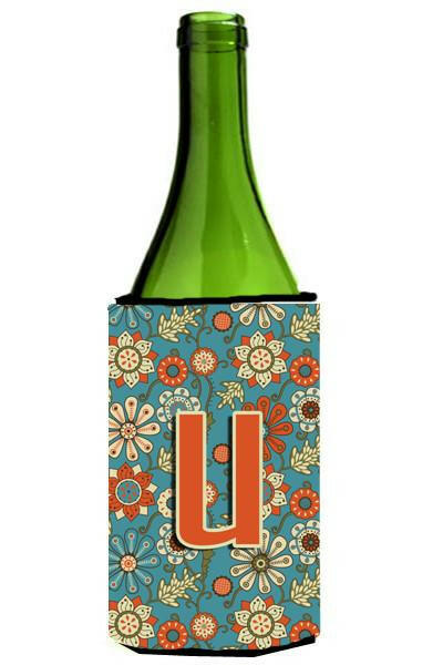 Letter U Flowers Retro Blue Wine Bottle Beverage Insulator Hugger CJ2012-ULITERK by Caroline&#39;s Treasures