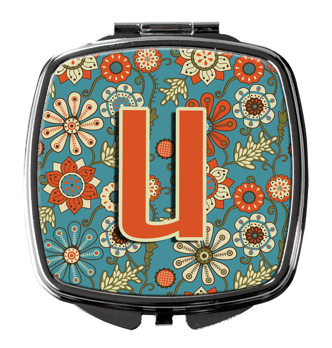 Caroline's Treasures Letter U Flowers Retro Blue Compact Mirror – Stylish Purse Mirror with Artistic Covers CJ2012-USCM