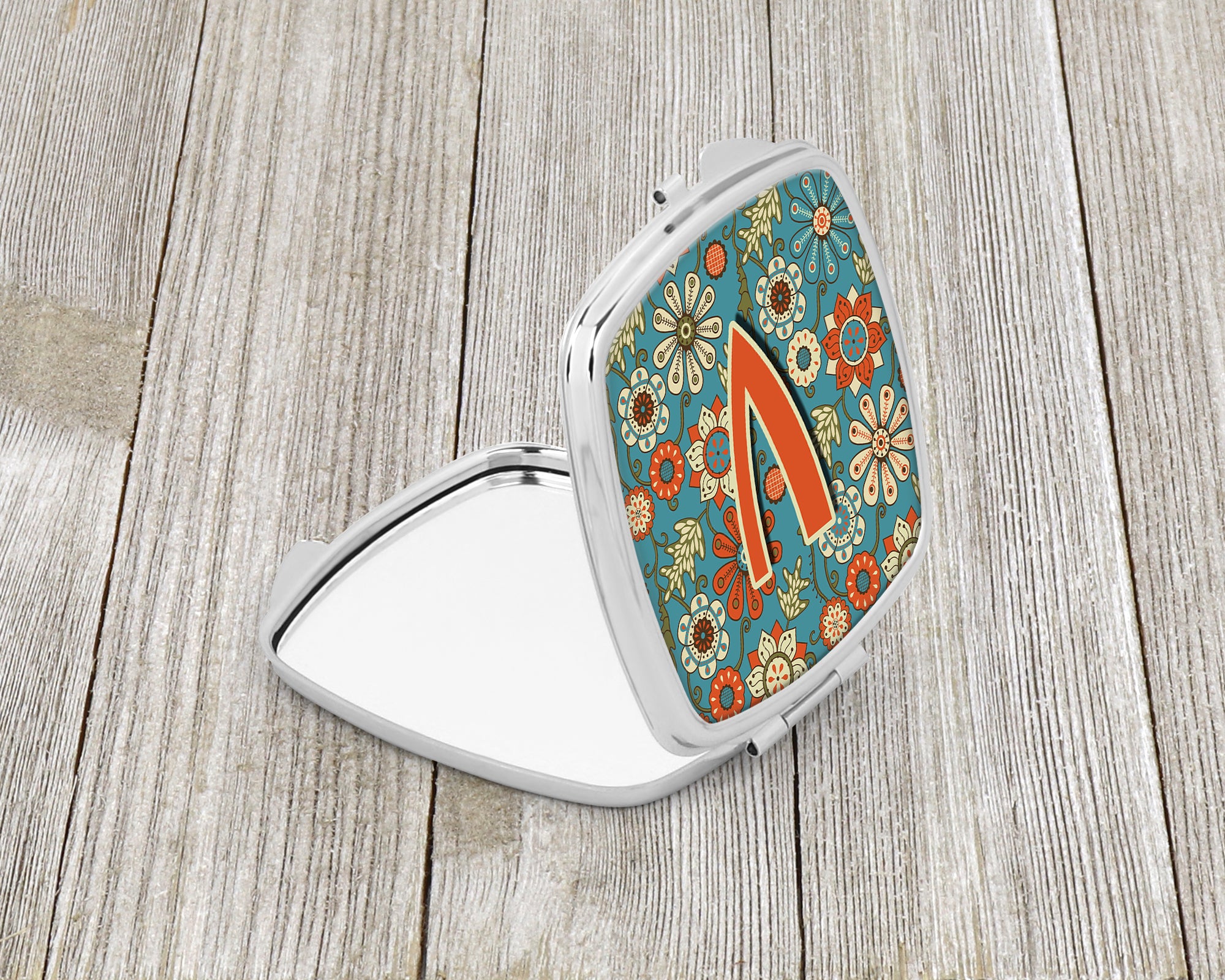 Caroline's Treasures Letter V Flowers Retro Blue Compact Mirror – Stylish Purse Mirror with Artistic Covers CJ2012-VSCM