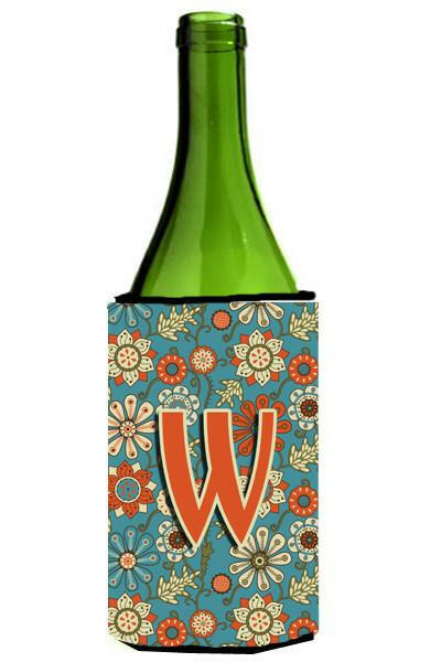 Letter W Flowers Retro Blue Wine Bottle Beverage Insulator Hugger CJ2012-WLITERK by Caroline&#39;s Treasures