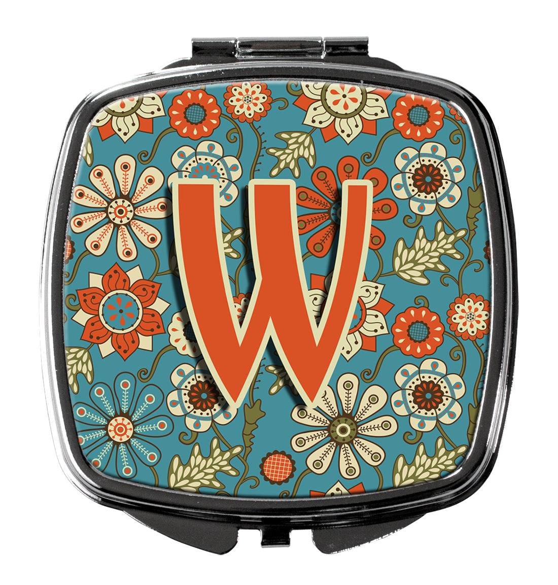 Caroline's Treasures Letter W Flowers Retro Blue Compact Mirror – Stylish Purse Mirror with Artistic Covers CJ2012-WSCM