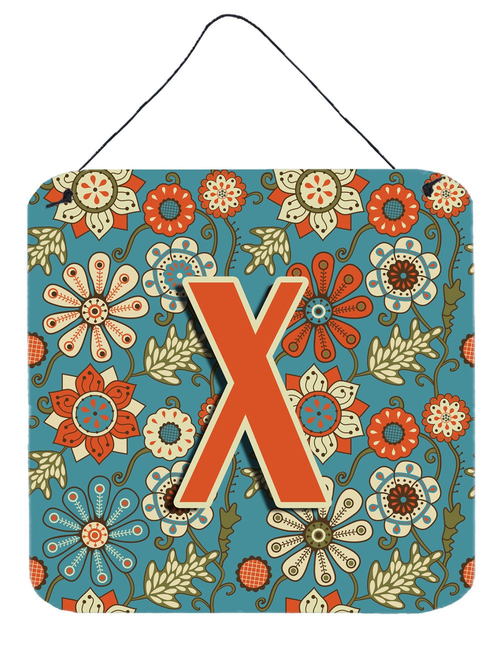 Letter X Flowers Retro Blue Wall or Door Hanging Prints CJ2012-XDS66 by Caroline&#39;s Treasures