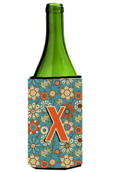 Letter X Flowers Retro Blue Wine Bottle Beverage Insulator Hugger CJ2012-XLITERK by Caroline&#39;s Treasures