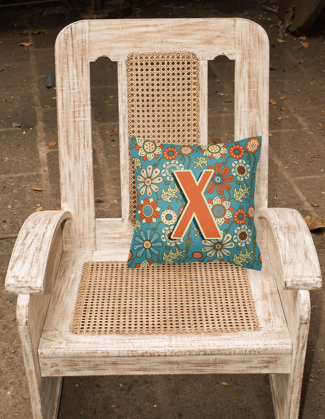 Letter X Flowers Retro Blue Canvas Fabric Decorative Pillow CJ2012-XPW1414 by Caroline's Treasures