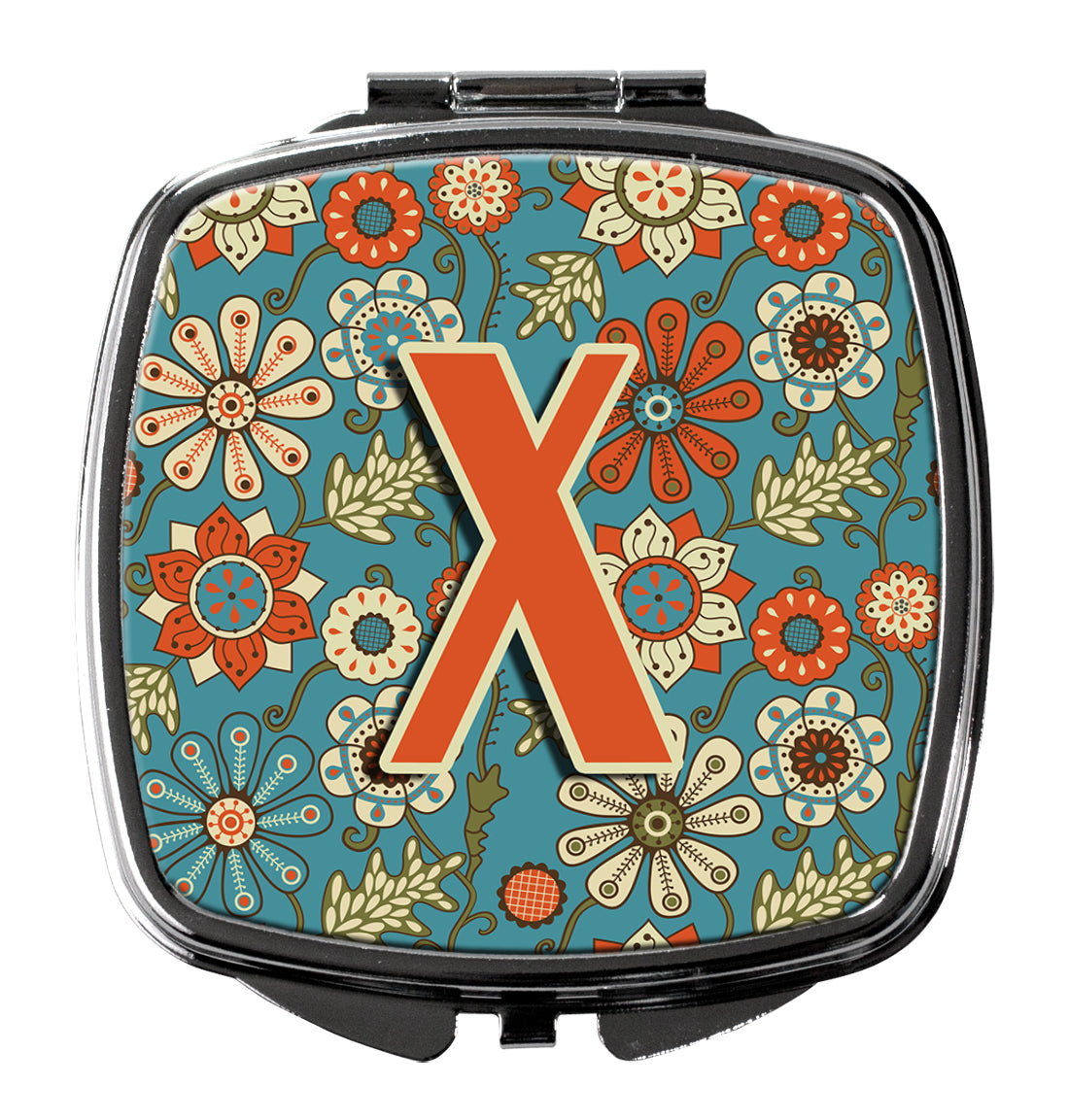 Caroline's Treasures Letter X Flowers Retro Blue Compact Mirror – Stylish Purse Mirror with Artistic Covers CJ2012-XSCM