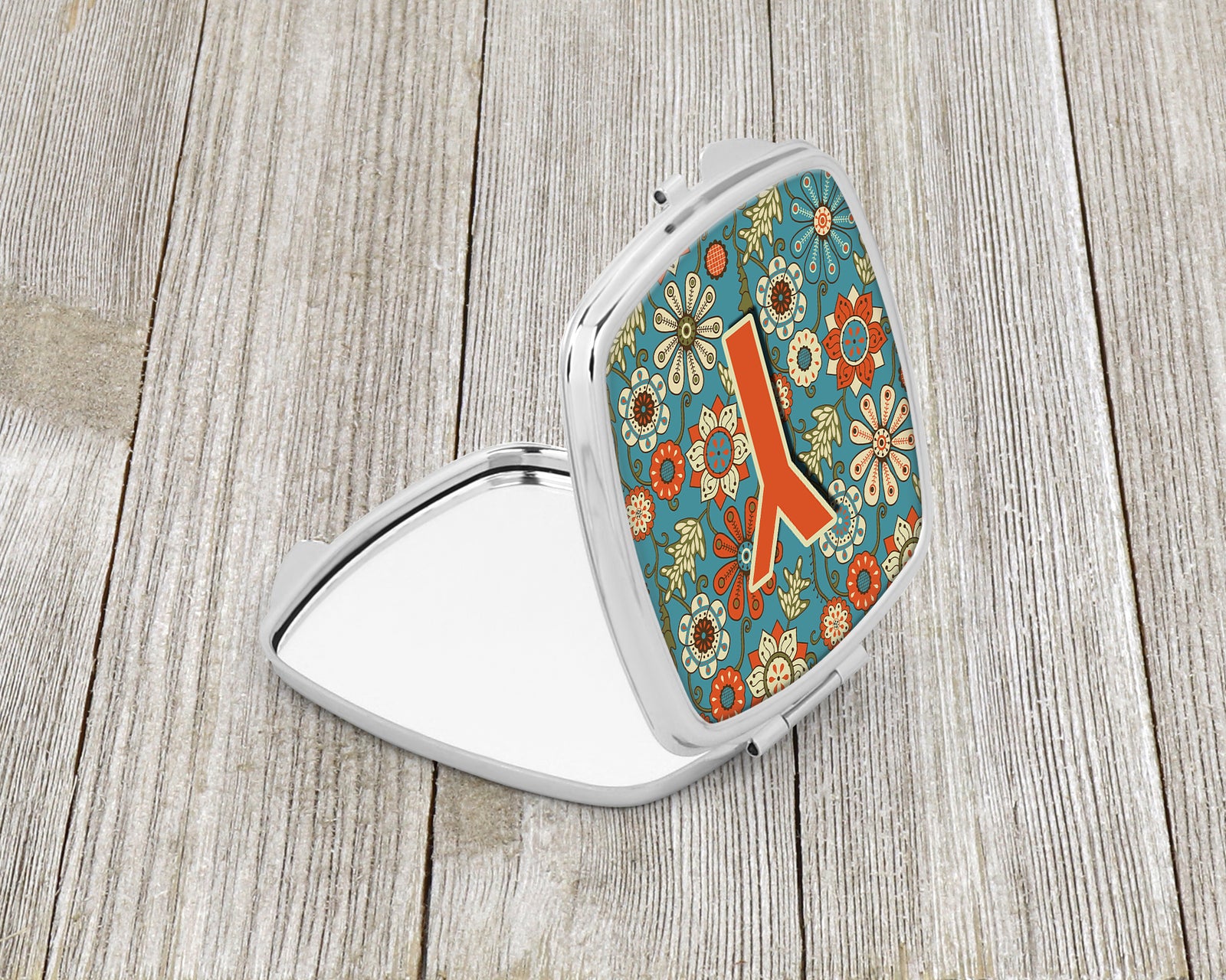 Caroline's Treasures Letter Y Flowers Retro Blue Compact Mirror – Stylish Purse Mirror with Artistic Covers CJ2012-YSCM