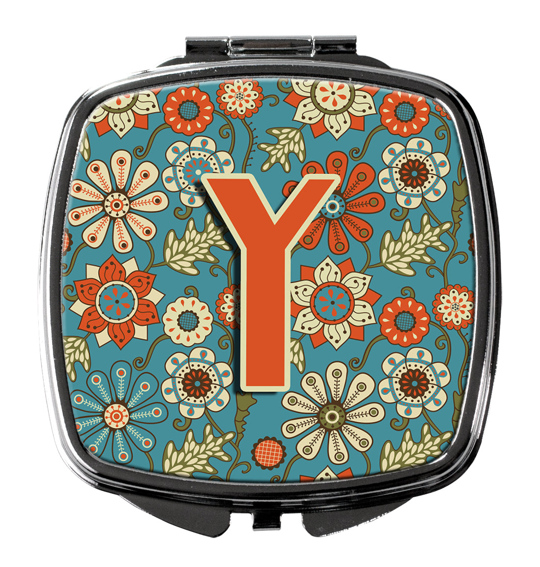 Caroline's Treasures Letter Y Flowers Retro Blue Compact Mirror – Stylish Purse Mirror with Artistic Covers CJ2012-YSCM
