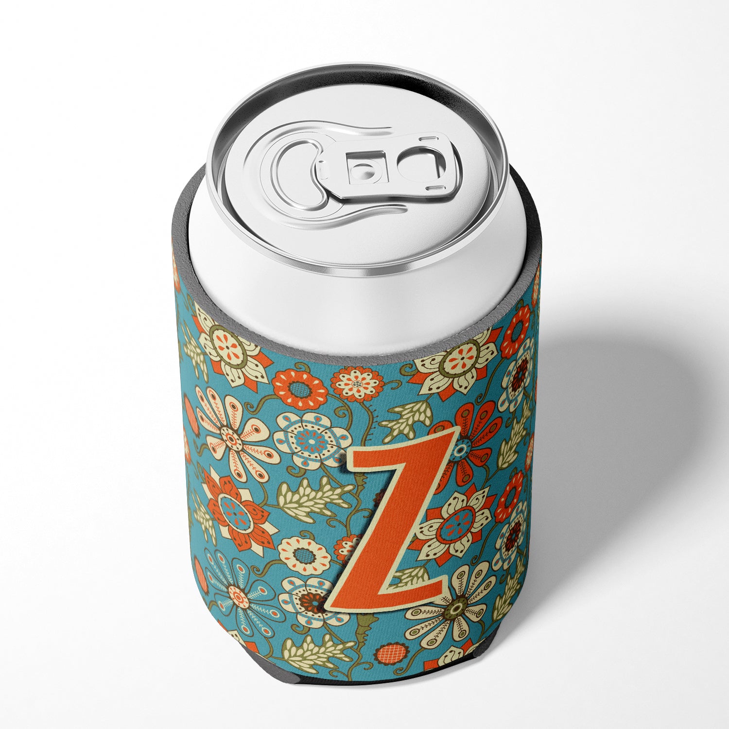 Letter Z Flowers Retro Blue Can or Bottle Hugger CJ2012-ZCC.