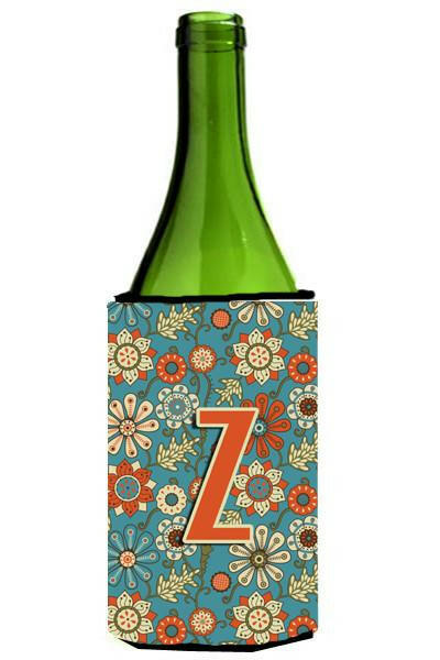 Letter Z Flowers Retro Blue Wine Bottle Beverage Insulator Hugger CJ2012-ZLITERK by Caroline's Treasures