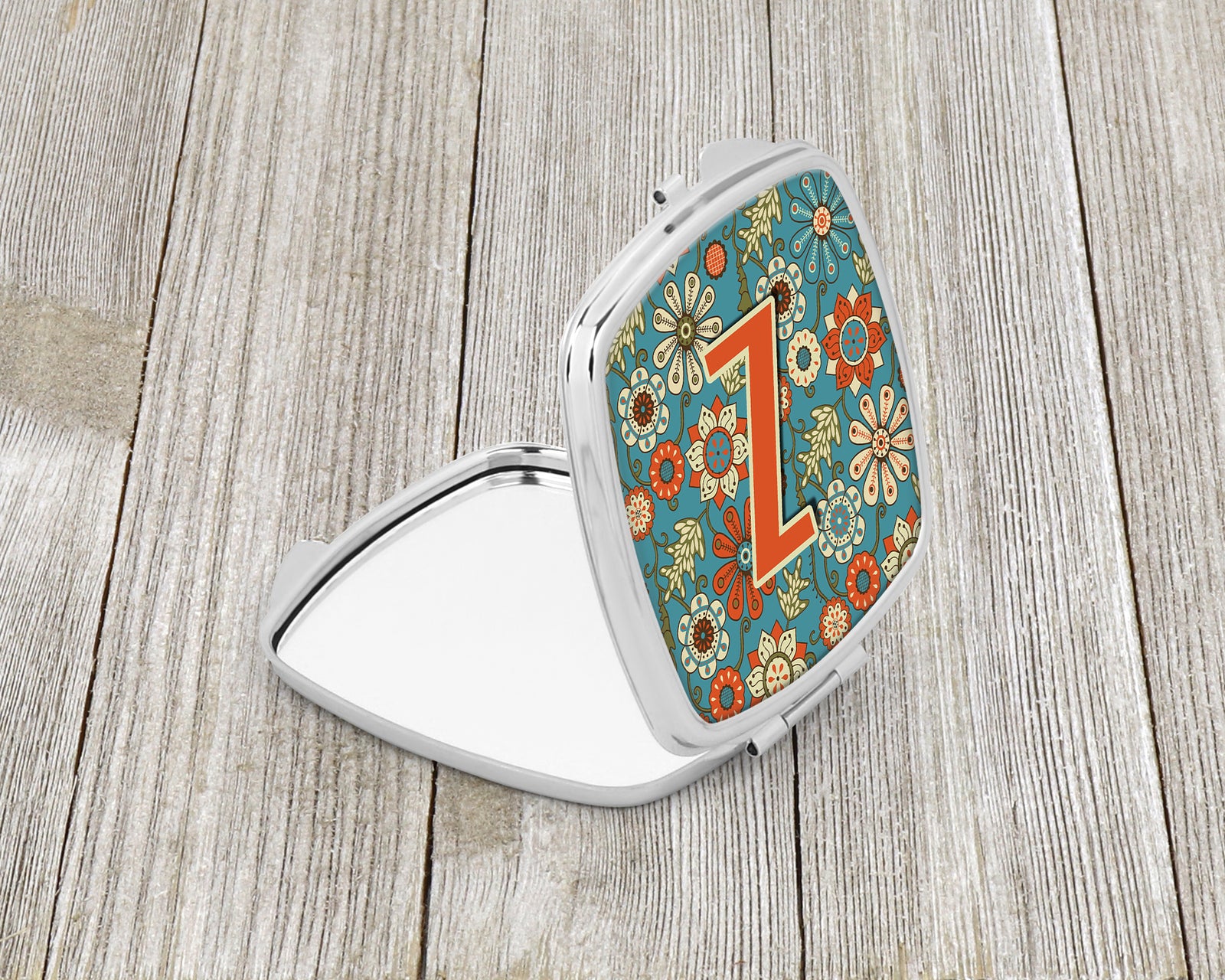 Caroline's Treasures Letter Z Flowers Retro Blue Compact Mirror – Stylish Purse Mirror with Artistic Covers CJ2012-ZSCM