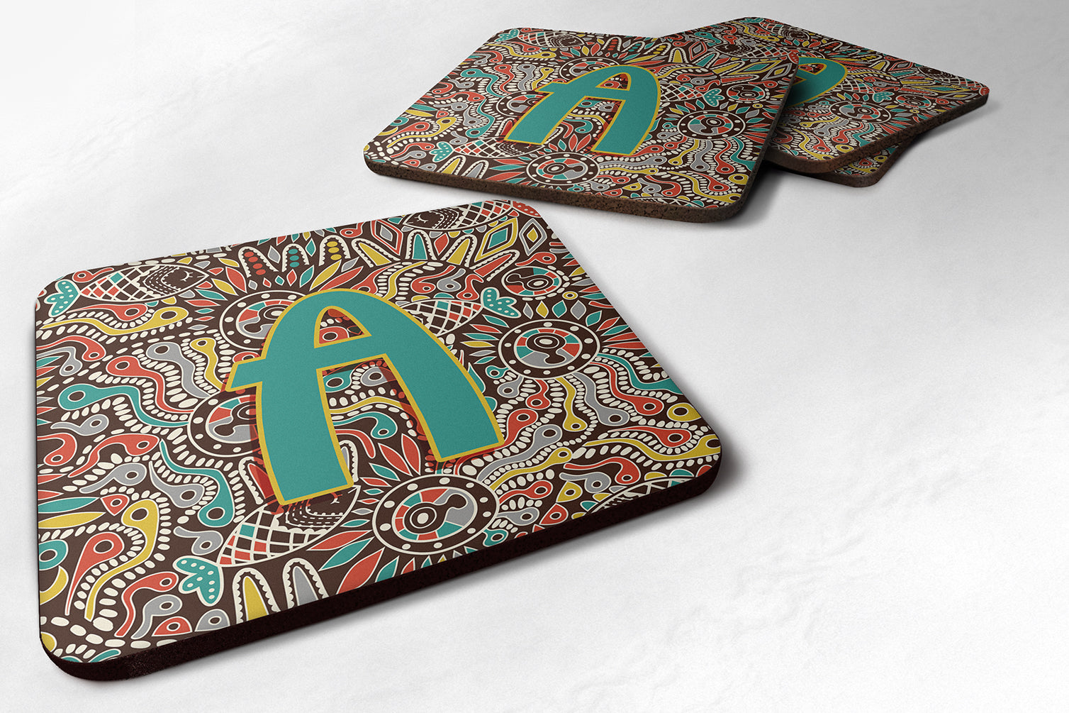 Set of 4 Letter A Retro Tribal Alphabet Initial Foam Coasters CJ2013-AFC - the-store.com