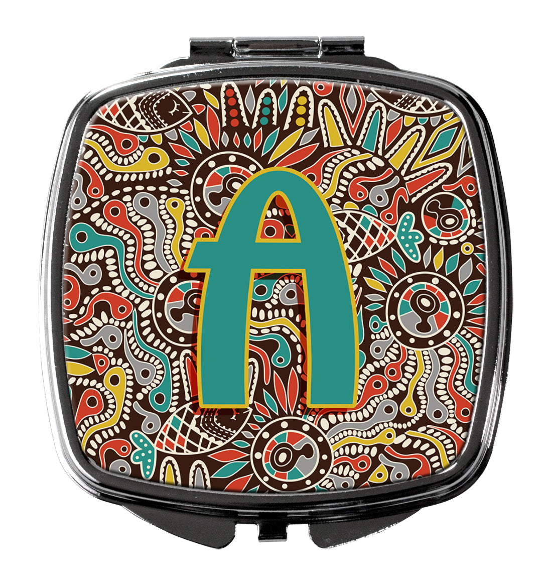 Caroline's Treasures Letter A Retro Tribal Alphabet Initial Compact Mirror – Stylish Purse Mirror with Artistic Covers CJ2013-ASCM