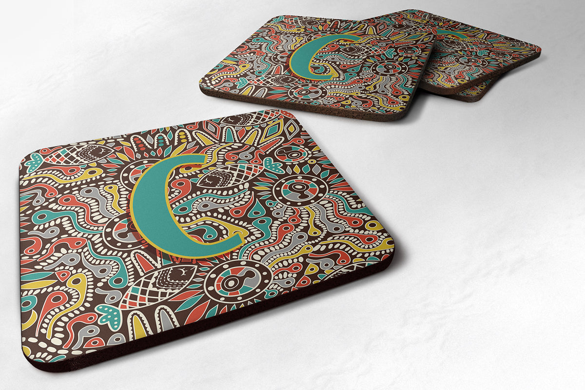 Set of 4 Letter C Retro Tribal Alphabet Initial Foam Coasters CJ2013-CFC - the-store.com