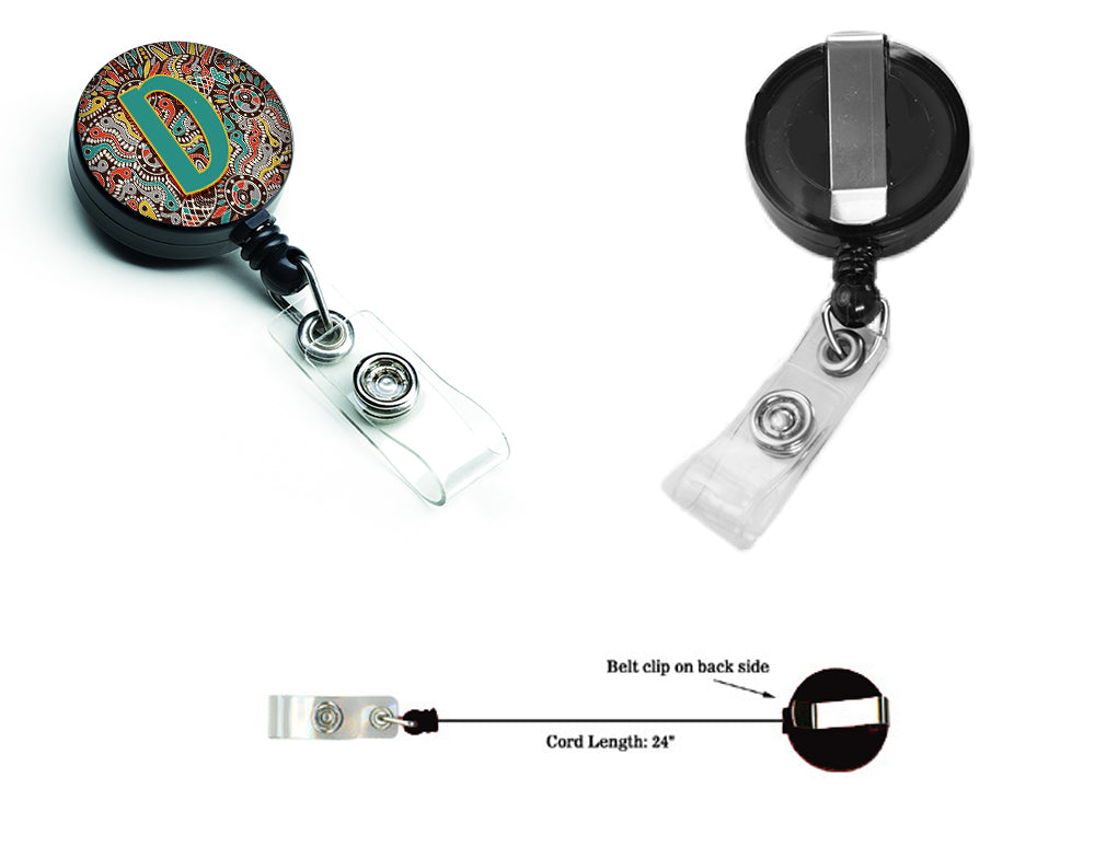 Caroline's Treasures Letter D Retro Tribal Alphabet Initial Retractable Badge Reel CJ2013-DBR