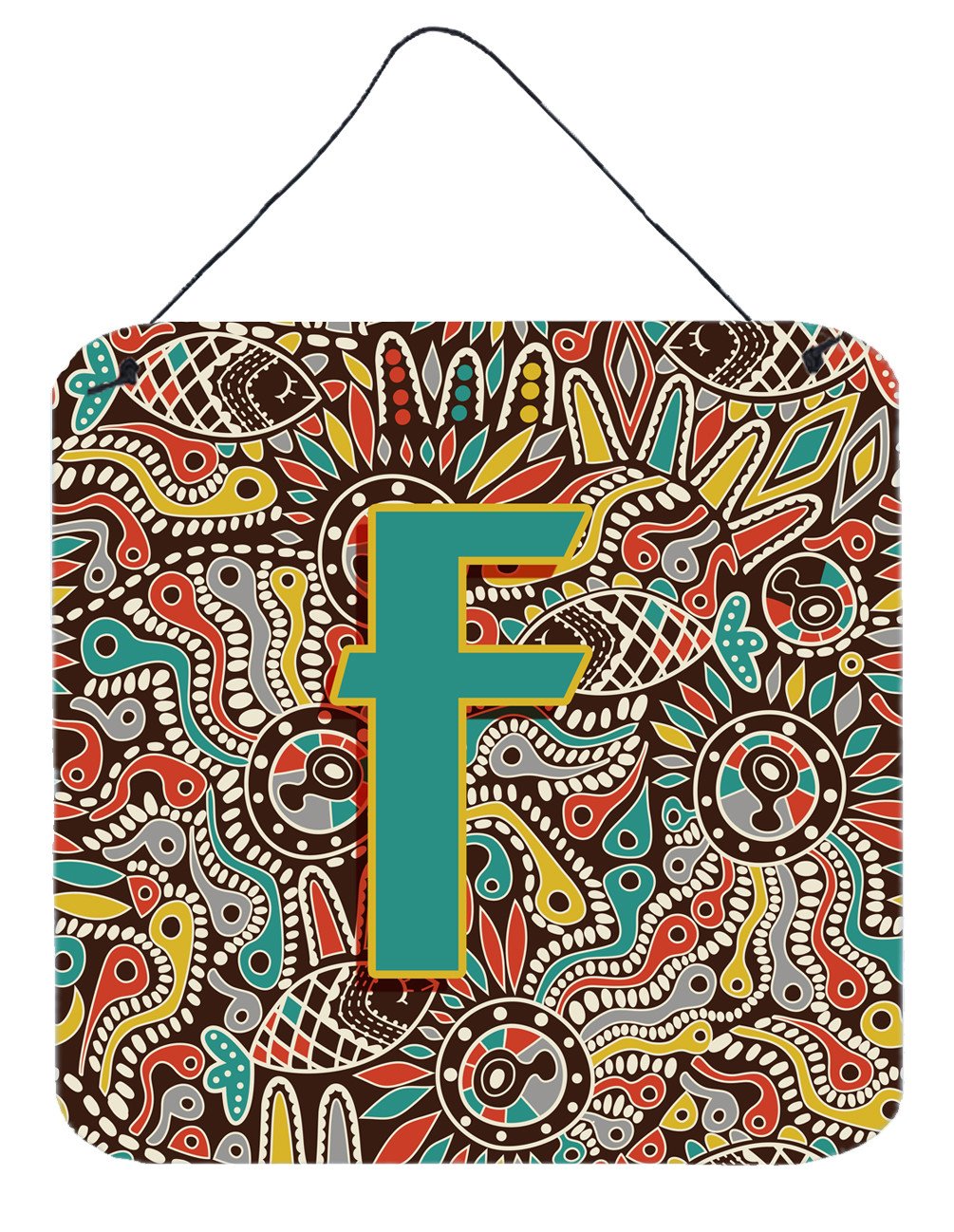 Letter F Retro Tribal Alphabet Initial Wall or Door Hanging Prints CJ2013-FDS66 by Caroline's Treasures