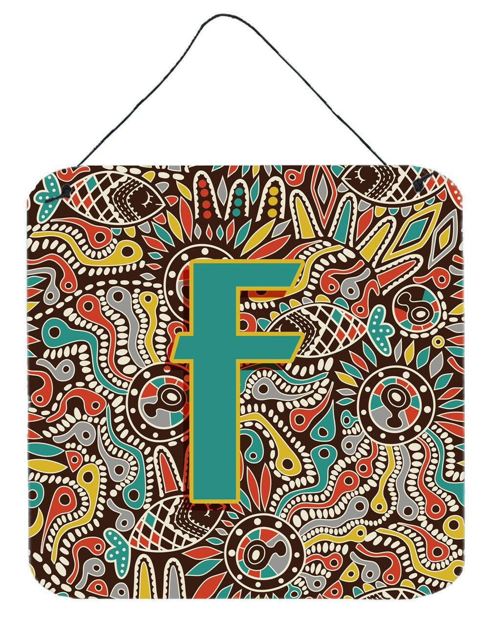 Letter F Retro Tribal Alphabet Initial Wall or Door Hanging Prints CJ2013-FDS66 by Caroline&#39;s Treasures
