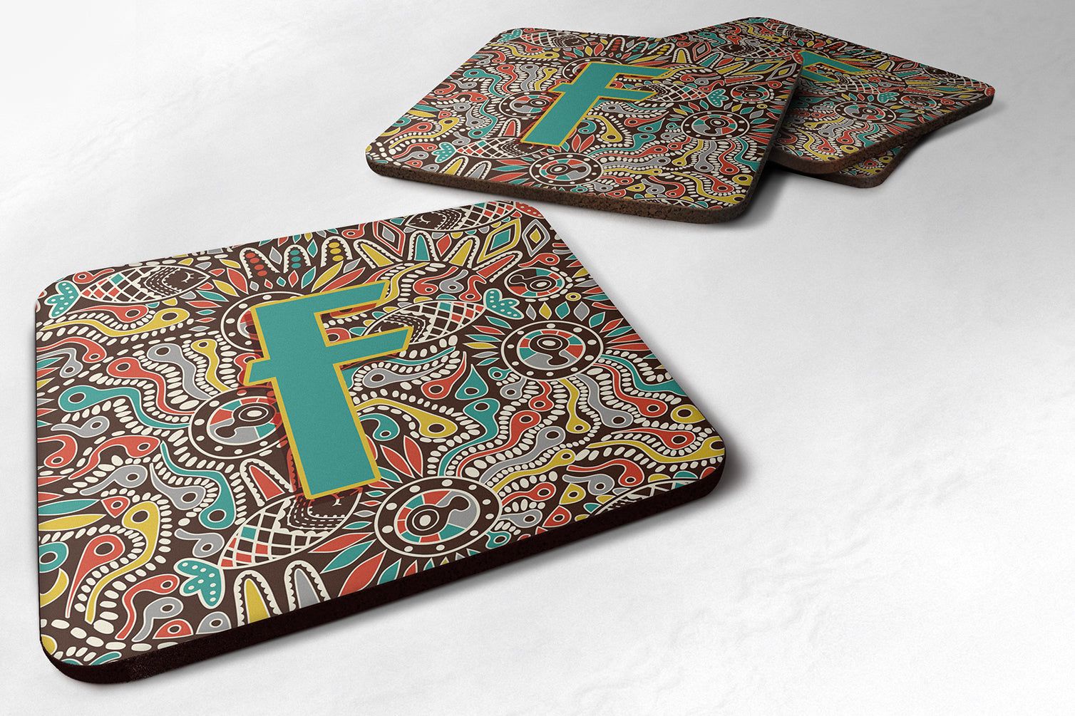 Set of 4 Letter F Retro Tribal Alphabet Initial Foam Coasters CJ2013-FFC - the-store.com
