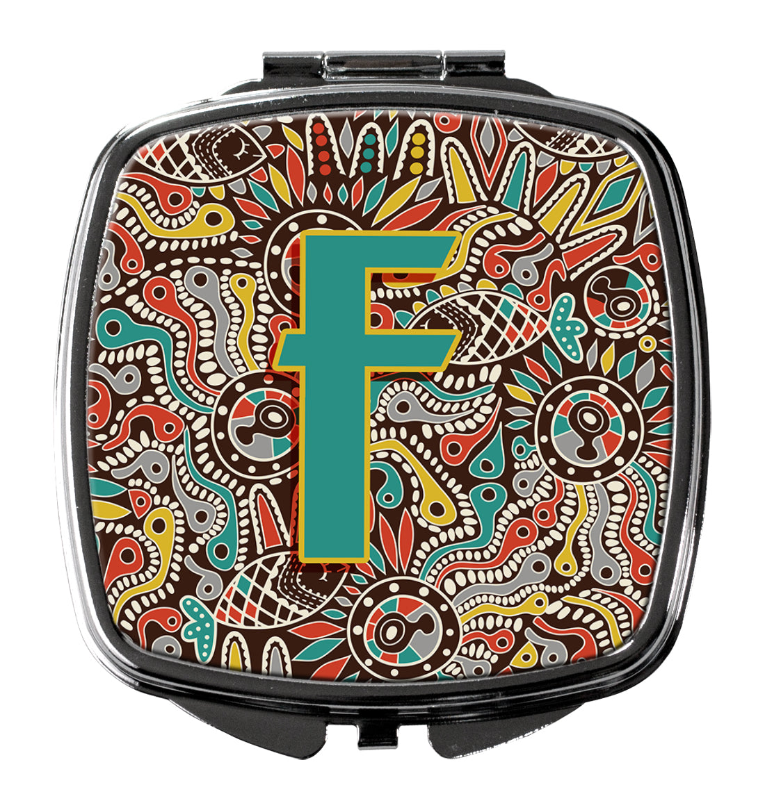 Caroline's Treasures Letter F Retro Tribal Alphabet Initial Compact Mirror – Stylish Purse Mirror with Artistic Covers CJ2013-FSCM