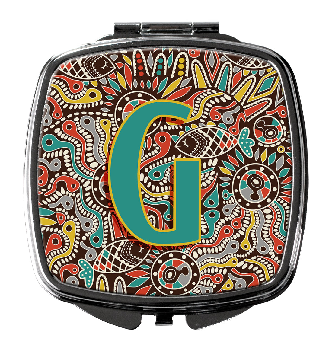 Caroline's Treasures Letter G Retro Tribal Alphabet Initial Compact Mirror – Stylish Purse Mirror with Artistic Covers CJ2013-GSCM