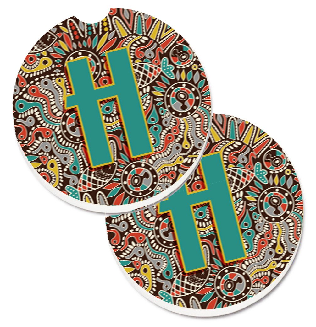 Letter H Retro Tribal Alphabet Initial Set of 2 Cup Holder Car Coasters CJ2013-HCARC by Caroline&#39;s Treasures