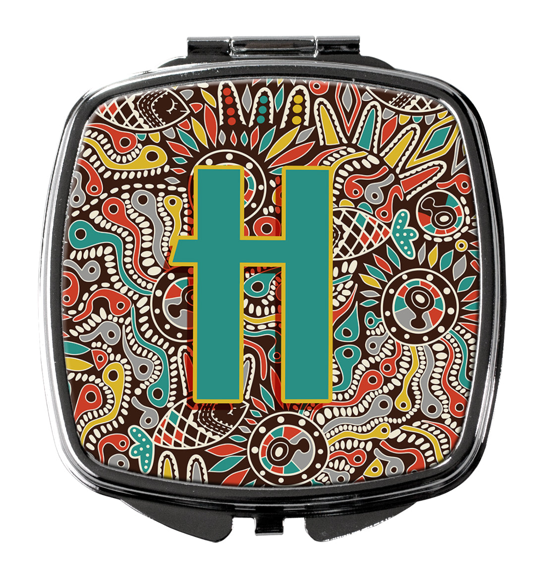 Caroline's Treasures Letter H Retro Tribal Alphabet Initial Compact Mirror – Stylish Purse Mirror with Artistic Covers CJ2013-HSCM