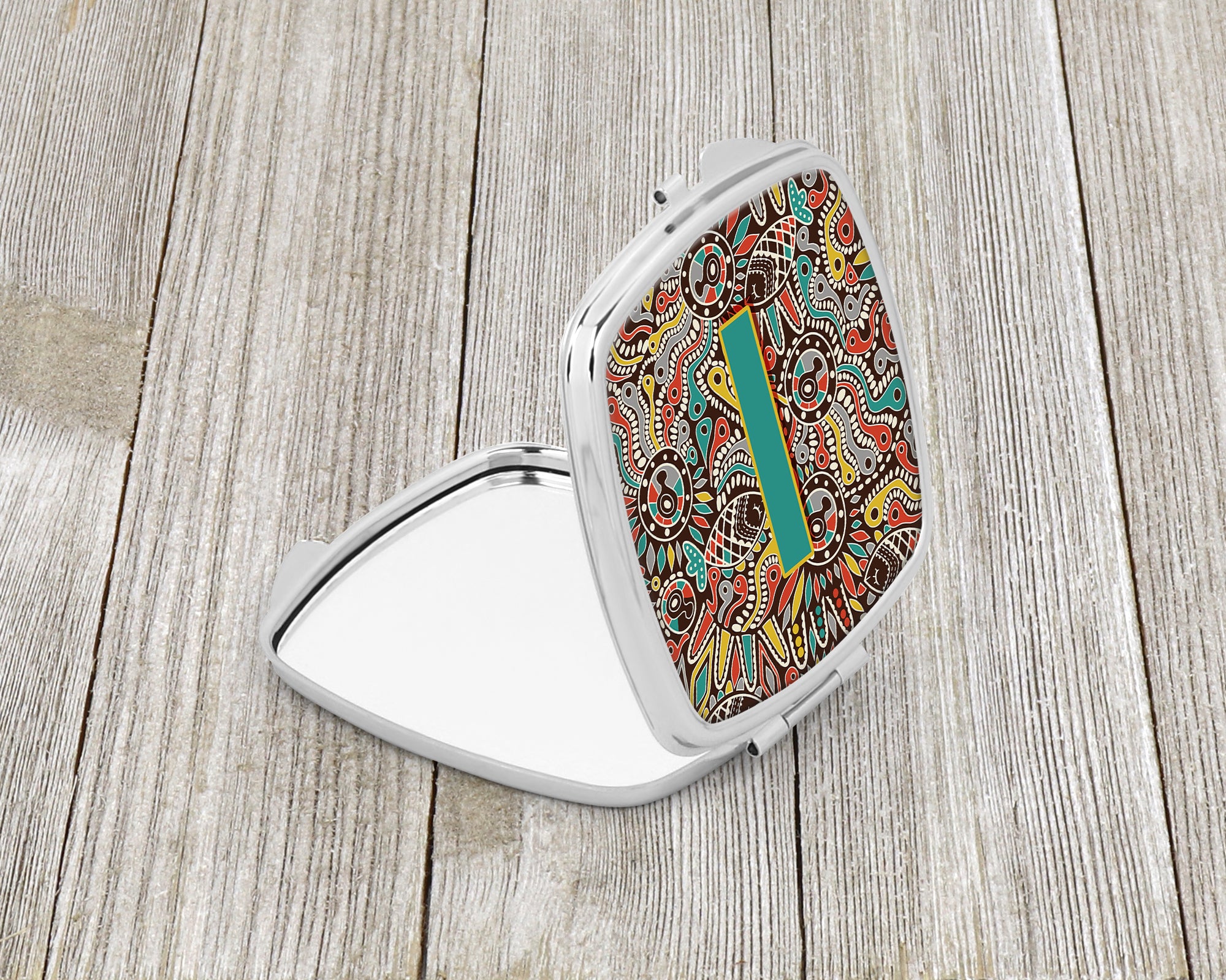 Caroline's Treasures Letter I Retro Tribal Alphabet Initial Compact Mirror – Stylish Purse Mirror with Artistic Covers CJ2013-ISCM