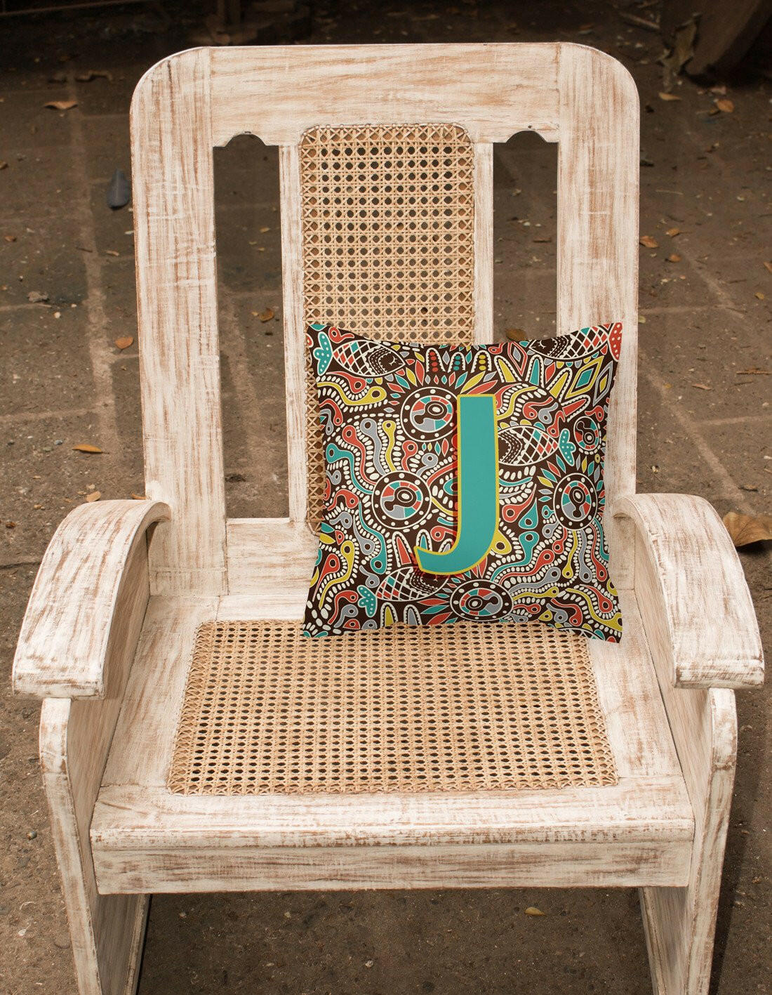 Letter J Retro Tribal Alphabet Initial Canvas Fabric Decorative Pillow CJ2013-JPW1414 by Caroline's Treasures