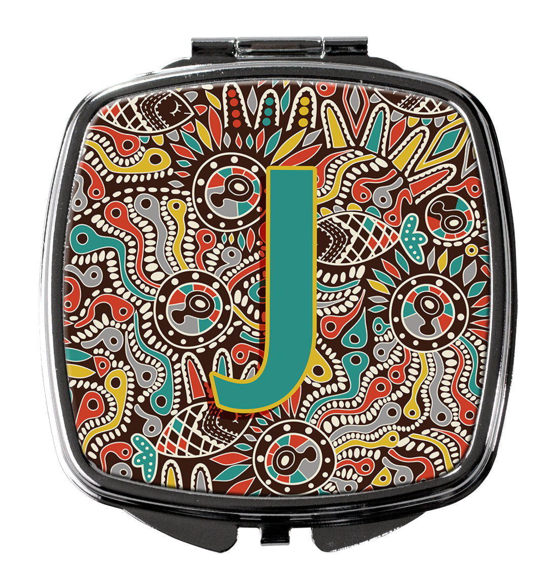 Caroline's Treasures Letter J Retro Tribal Alphabet Initial Compact Mirror – Stylish Purse Mirror with Artistic Covers CJ2013-JSCM