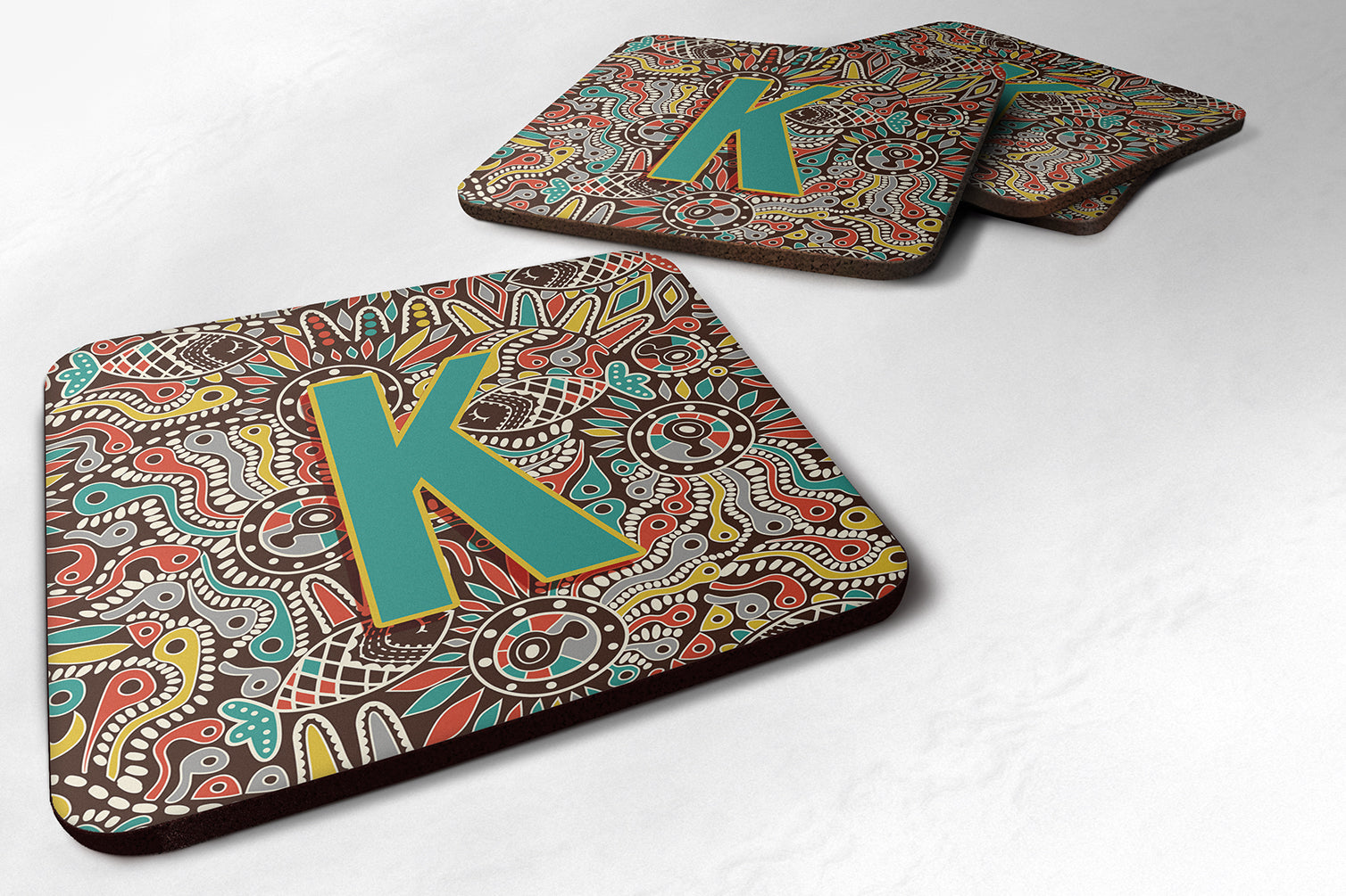 Set of 4 Letter K Retro Tribal Alphabet Initial Foam Coasters CJ2013-KFC - the-store.com
