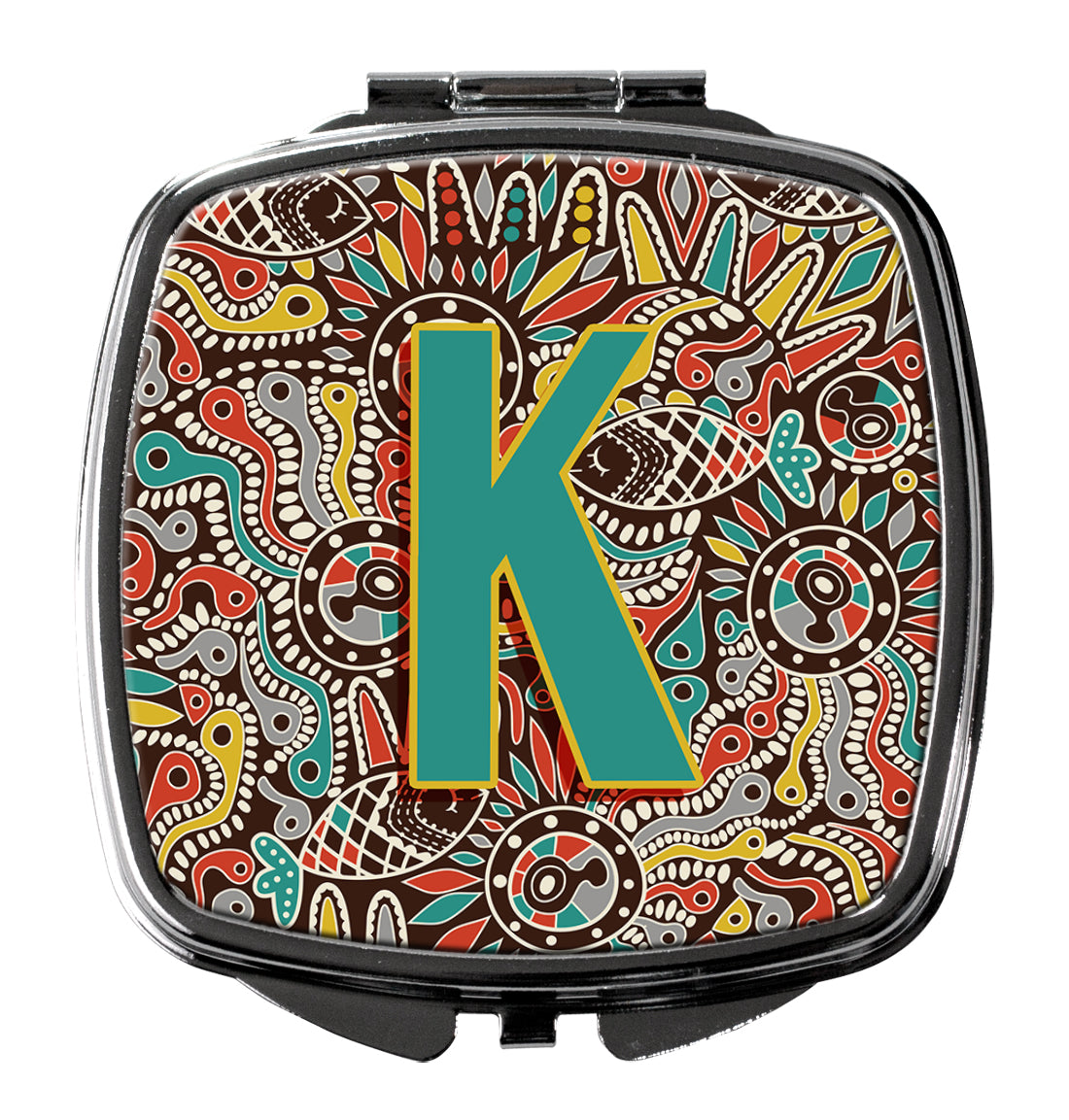 Caroline's Treasures Letter K Retro Tribal Alphabet Initial Compact Mirror – Stylish Purse Mirror with Artistic Covers CJ2013-KSCM