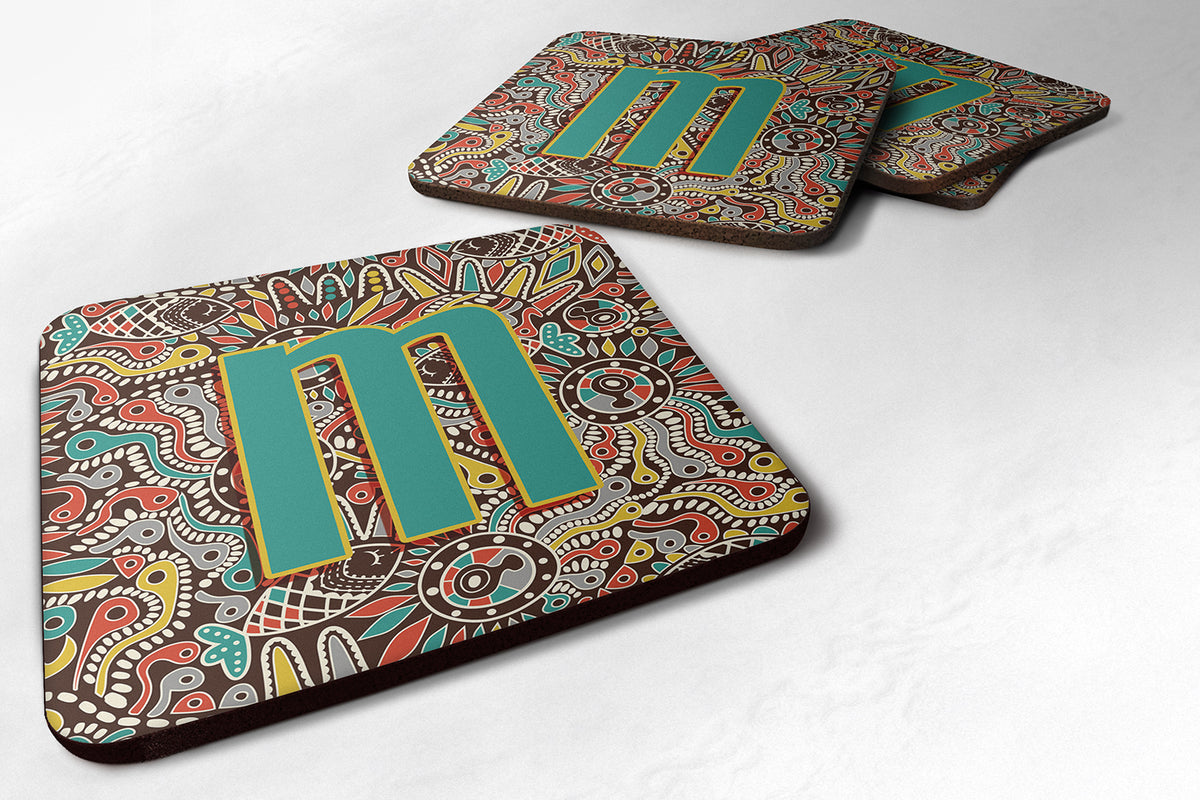 Set of 4 Letter M Retro Tribal Alphabet Initial Foam Coasters CJ2013-MFC - the-store.com