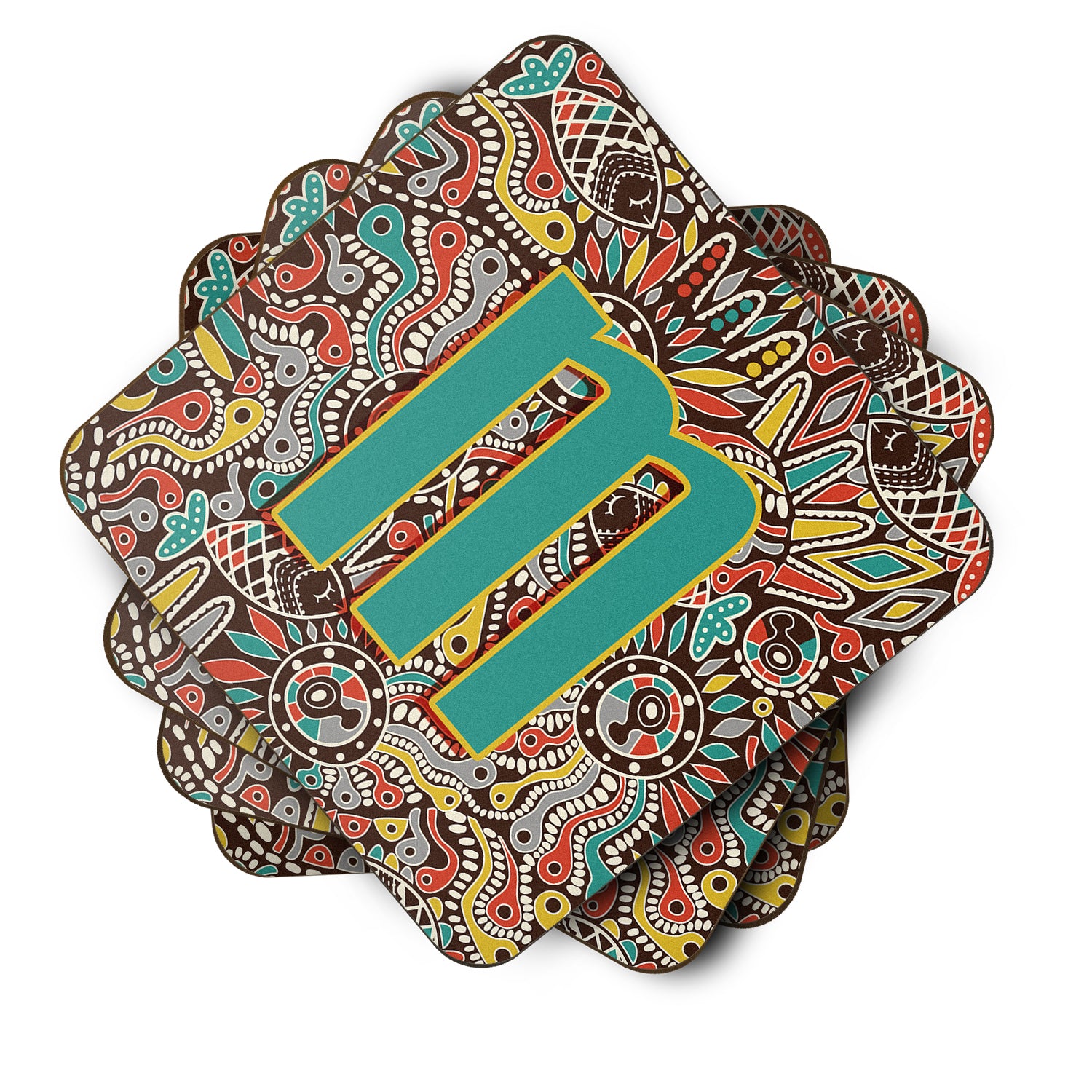 Set of 4 Letter M Retro Tribal Alphabet Initial Foam Coasters CJ2013-MFC - the-store.com